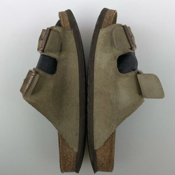 Birkenstock Suede Tan/Green Slip On Sandal Shoes Size EU 39 US 8-8.5 - Picture 3 of 4